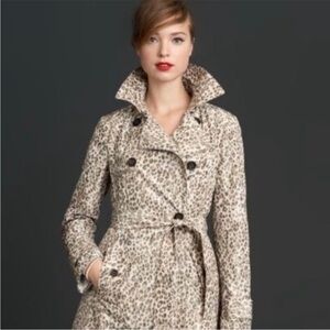 Banana Republic Mad Men Leopard Print Double Breasted Trench Coat SZ Extra Small